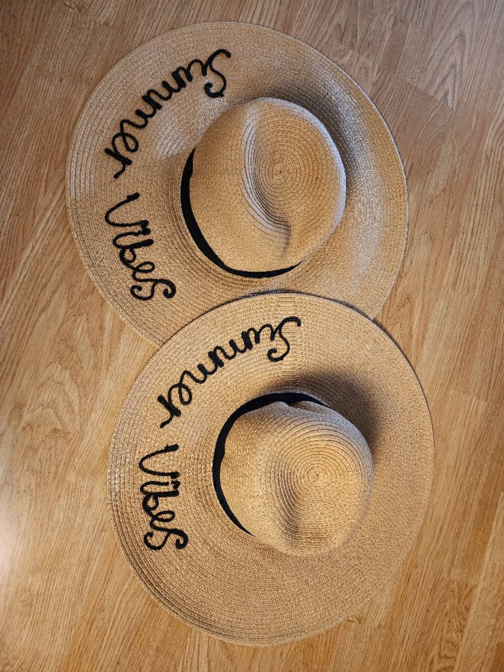 O'rageous "Summer Vibes" Embroidered Wide-Brim Beige Straw Sun Hat 2 Qty